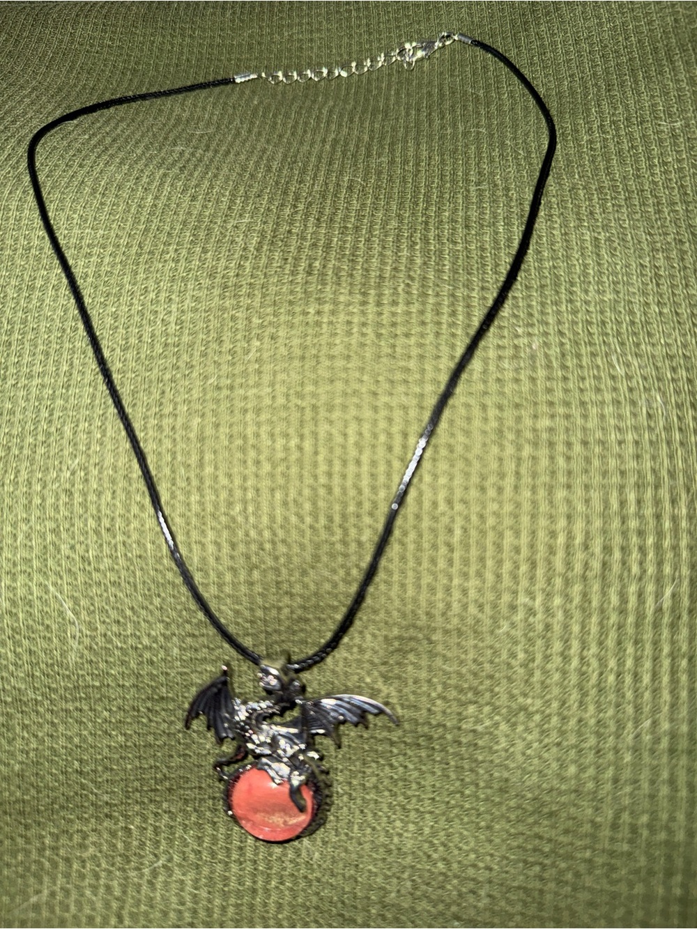 Gothic Dragon Pendant Necklace with Orange Orb